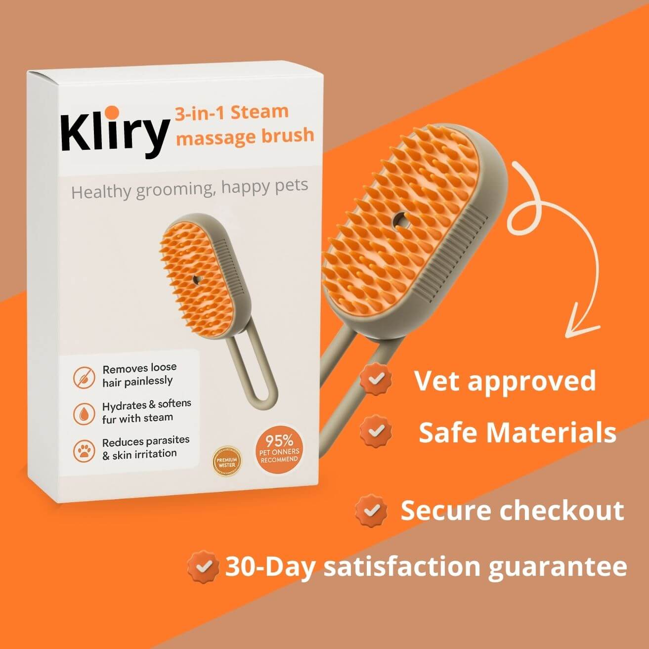 Kliry™ 3-in-1 steam brush for pets.