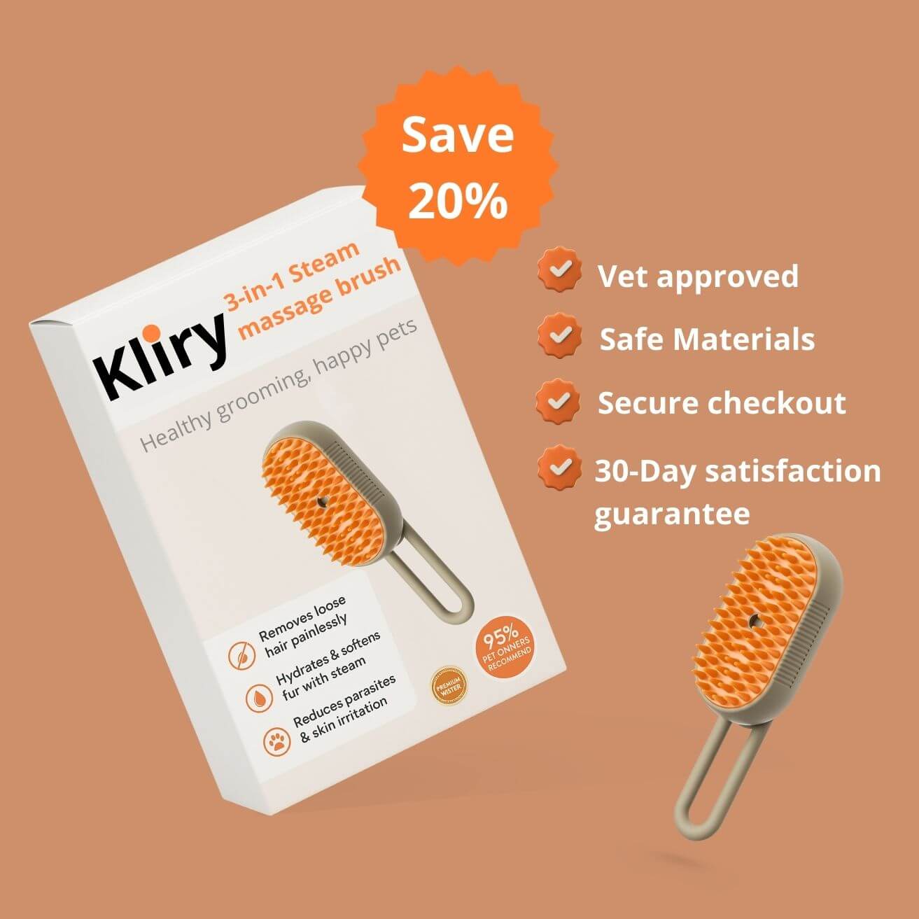 Kliry™ 3-in-1 steam brush for pets.